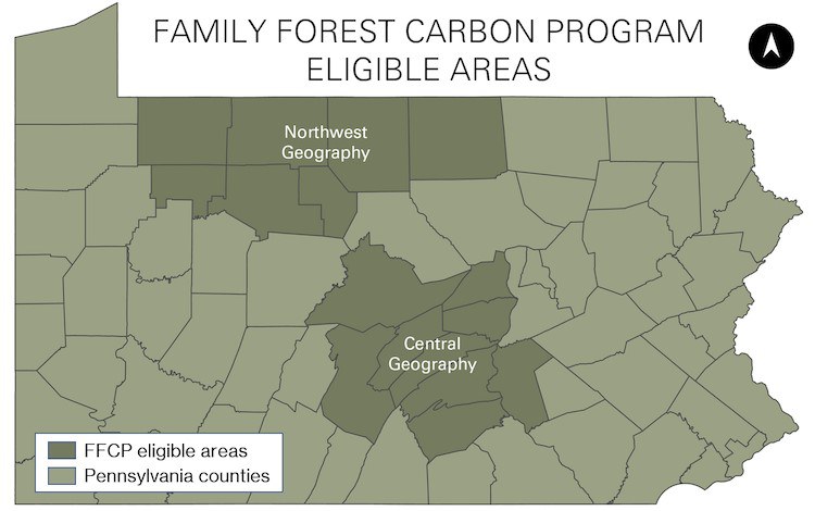 Areas of that have launched a pilot carbon sequestration initiative. All of the state's private forestlands may be included by year's end.