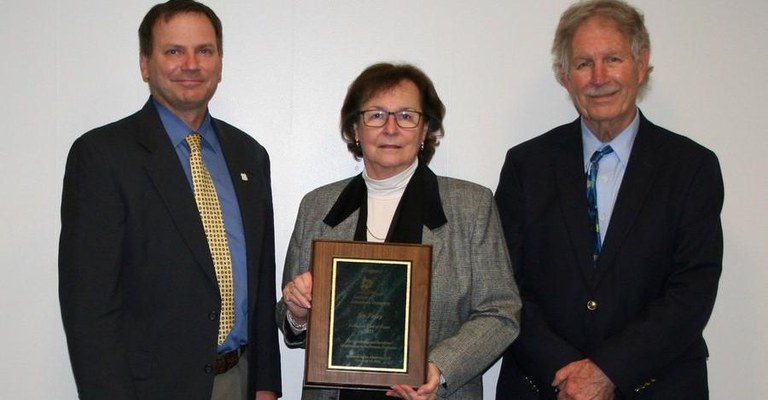 Left to right: Mike Huneke, Immediate Past Chair, Allegheny Society of American Foresters; Linda Finley; and Champ Zumbrun, Hall of Fame Committee Chair, Allegheny Society of American Foresters