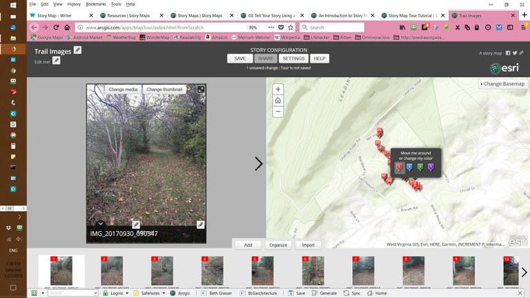 Making a story map is a fun way to share your forest with others. You can start a map using the Tour Builder in ArcGIS and importing your images, as shown.