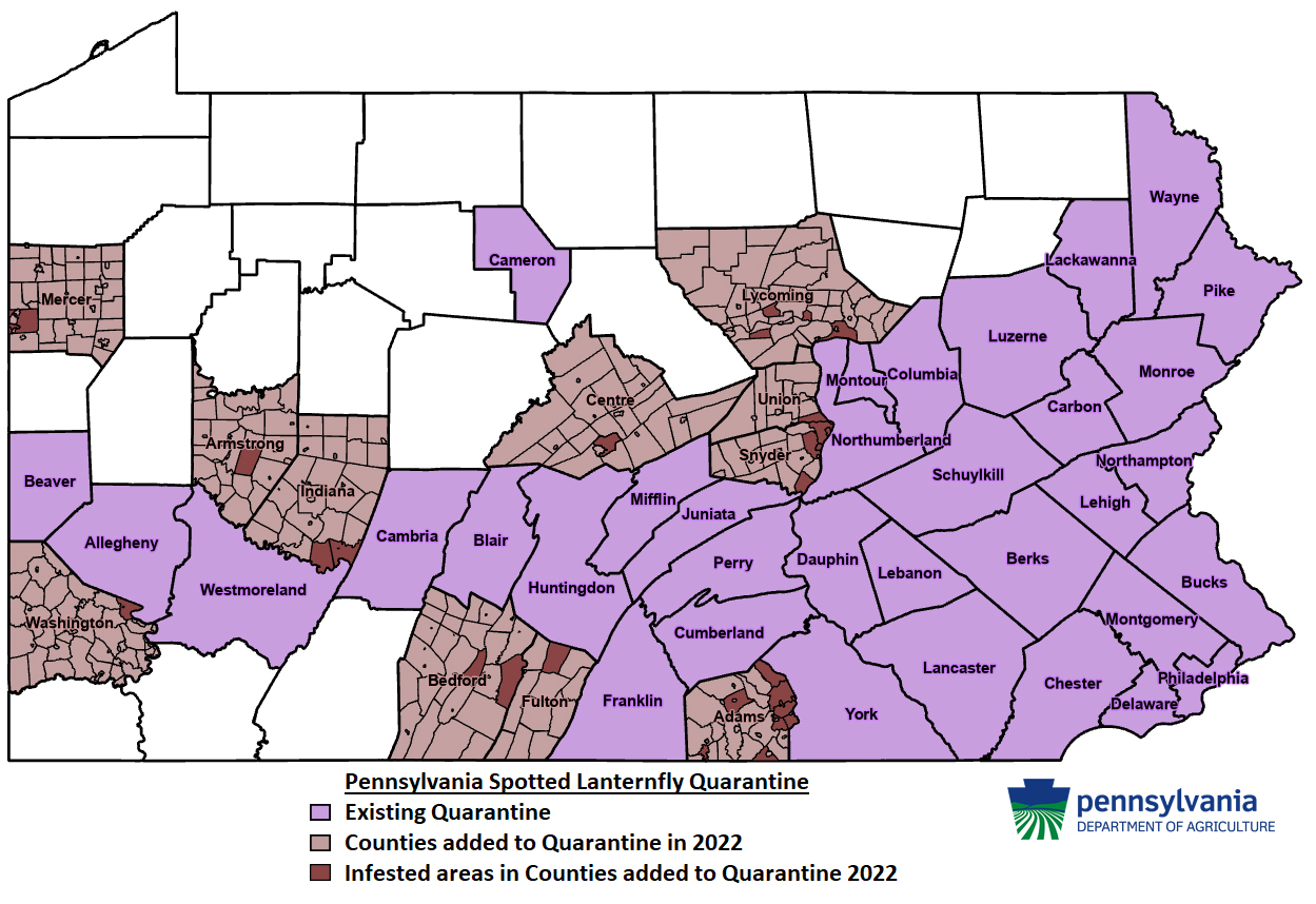 PA Department of Agriculture Expands Spotted Lanternfly Quarantine