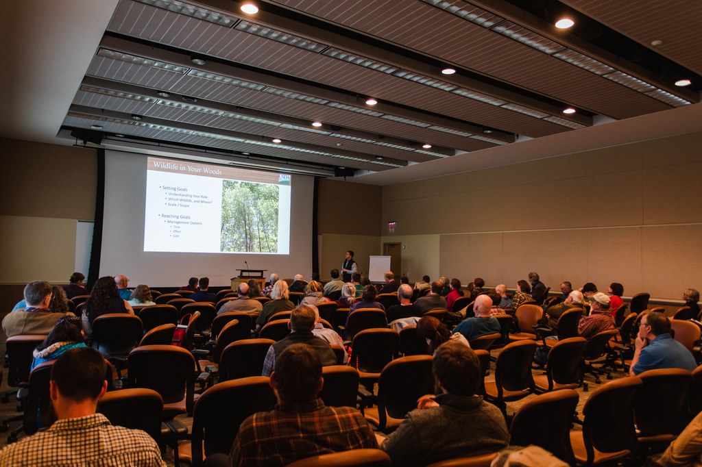Jim Gillis, State Biologist, PA USDA-NRCS, speaking on "Wildlife in Your Woods: Real-World Goals and Ways to Reach Them".  Photo credit: Laura Kirt Studios