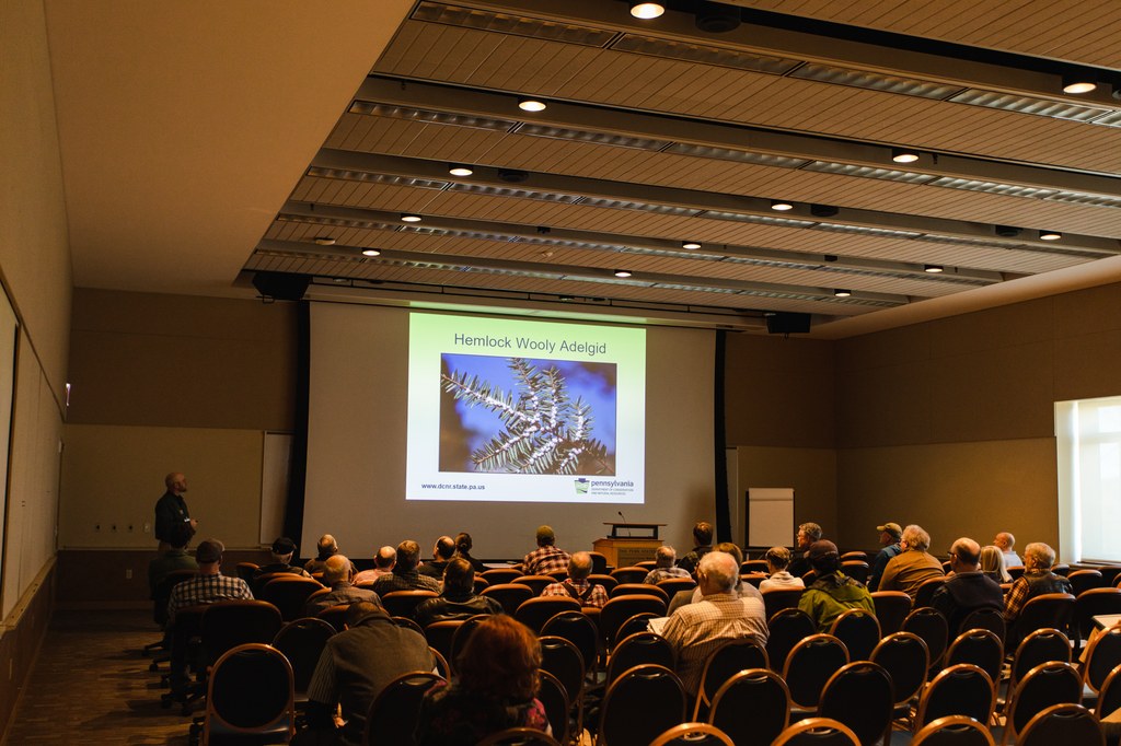 Dave Scamardella, Forester, PA DCNR Bureau of Forestry, speaking on "After Hemlock Woolly Adelgid". Photo credit: Laura Kirt Studios