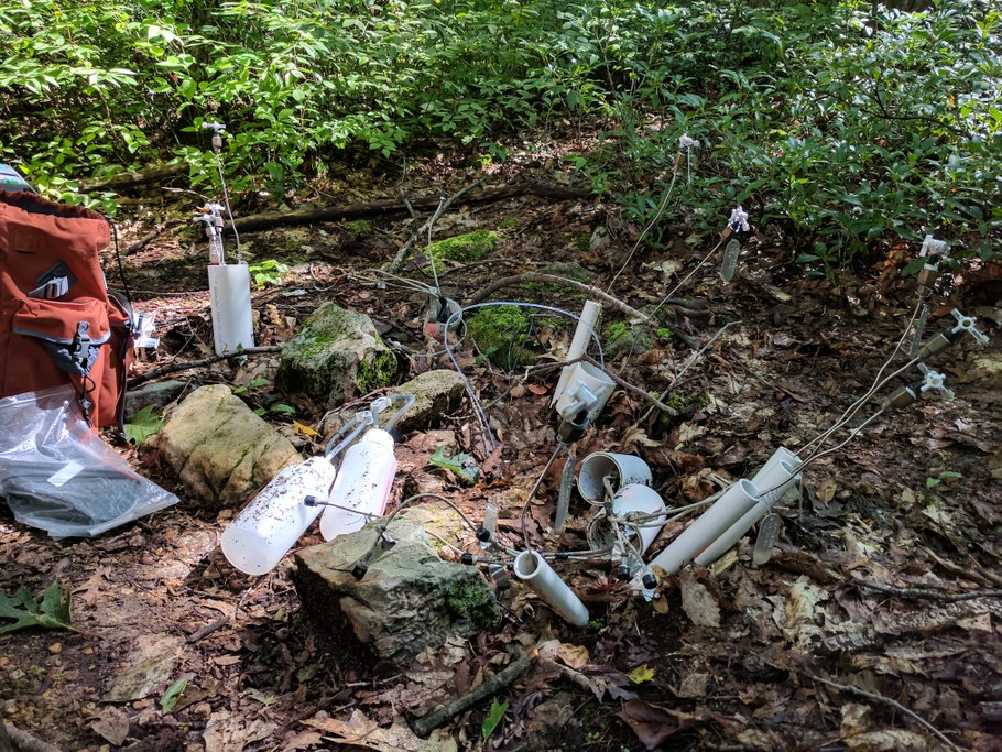 We measure soil gases, porewater chemistry, and soil climate at the same hillslope positions on three different parent materials at the Susquehanna Shale Hills Critical Zone Observatory. With this standardized sampling scheme, we investigate the effect of parent material and hillslope position on soil formation and the fluxes and transformations of carbon and nitrogen within eastern forests.